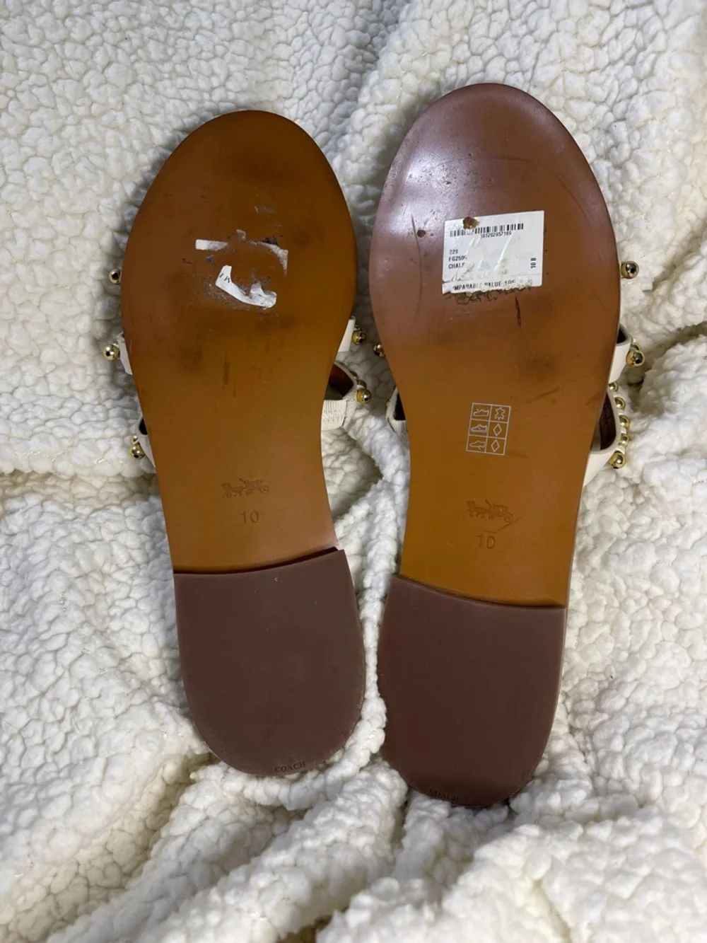Coach triple strap studded sandals in chalk, size 10 - Picture 2 of 2
